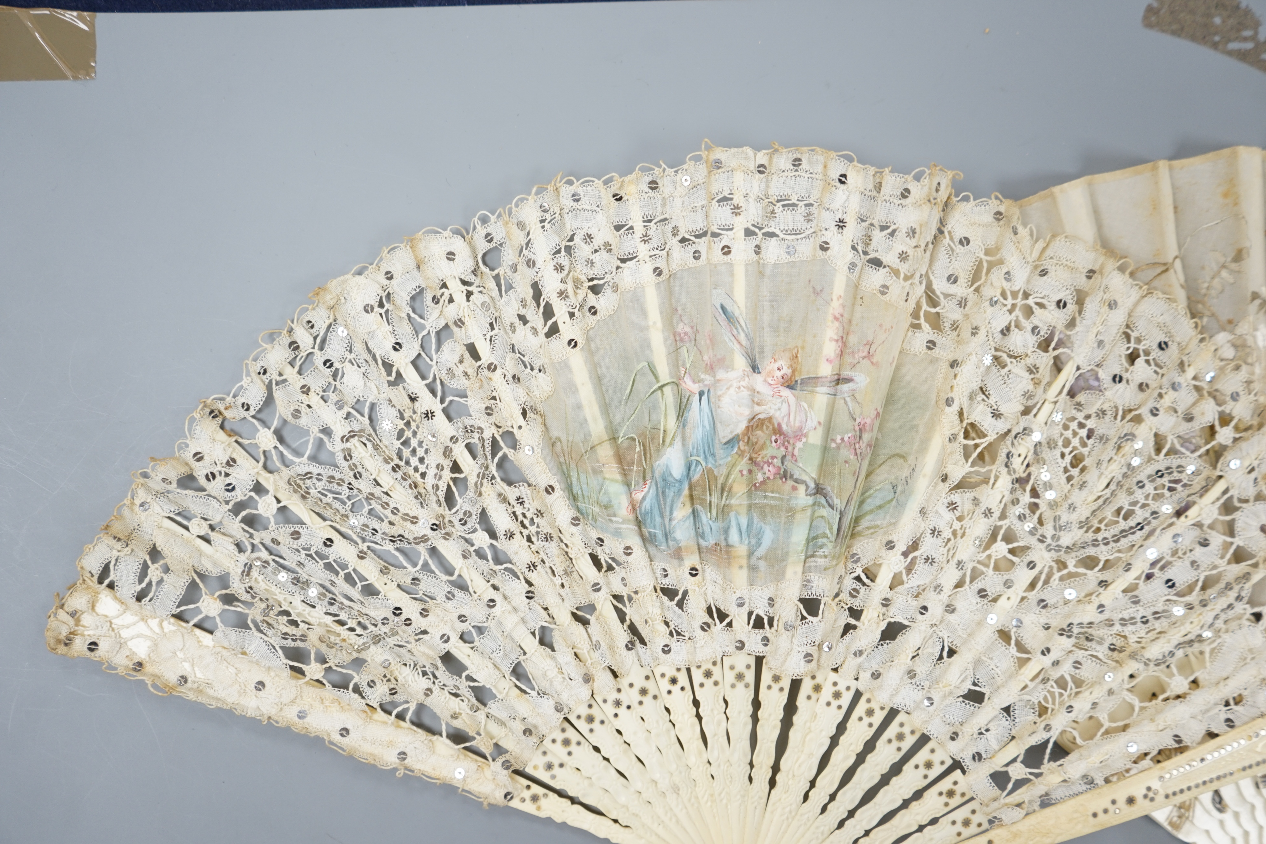 A collection of 10 fans, including some ivory and bone, 19th/early 20th century